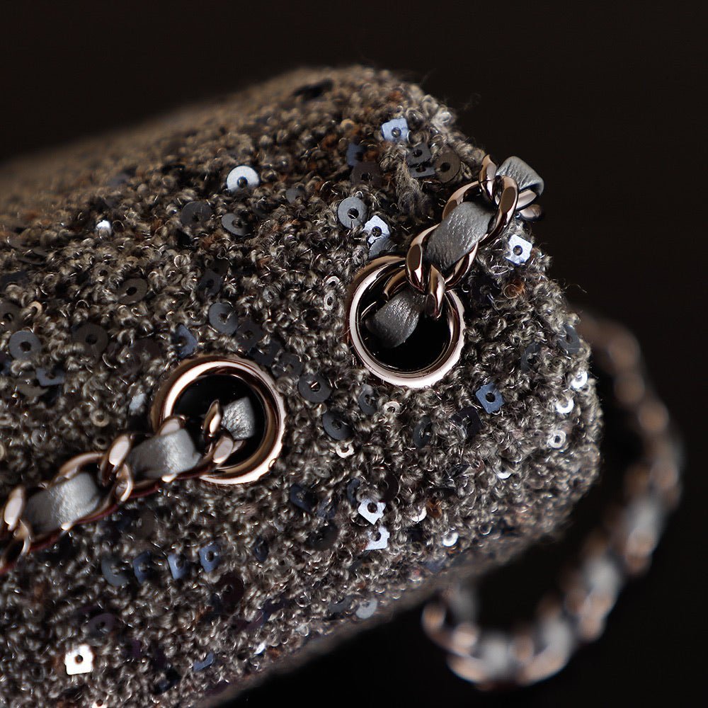 CHANEL 25S FLAP BAG 21 CM IN DARK GREY SEQUINED TWEED - Image 3