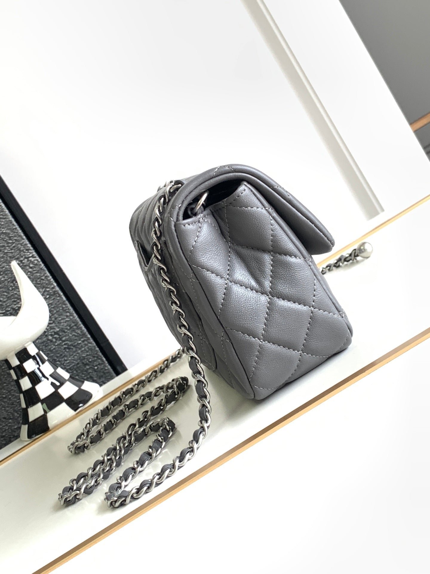CC MINI 20 FLAP BAG IN DARK GREY CALFSKIN - Image 3