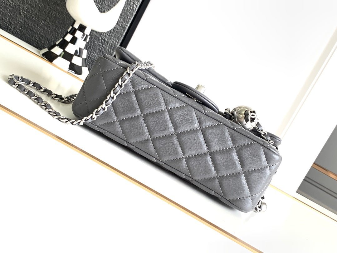 CC MINI 20 FLAP BAG IN DARK GREY CALFSKIN - Image 7