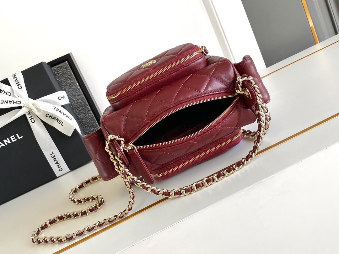 CHANEL 25S CAMERA BAG 23 IN DARK RED LAMBSKIN WITH GOLD HARDWARE - Image 14