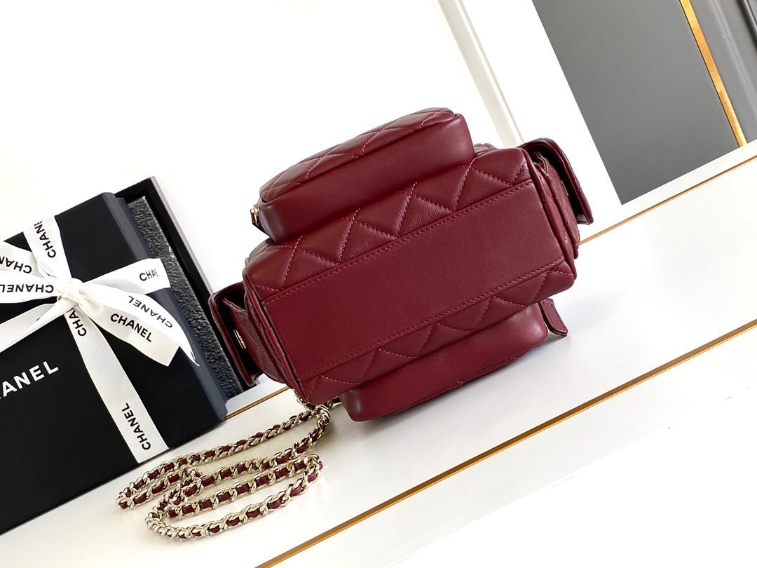 CHANEL 25S CAMERA BAG 23 IN DARK RED LAMBSKIN WITH GOLD HARDWARE - Image 7