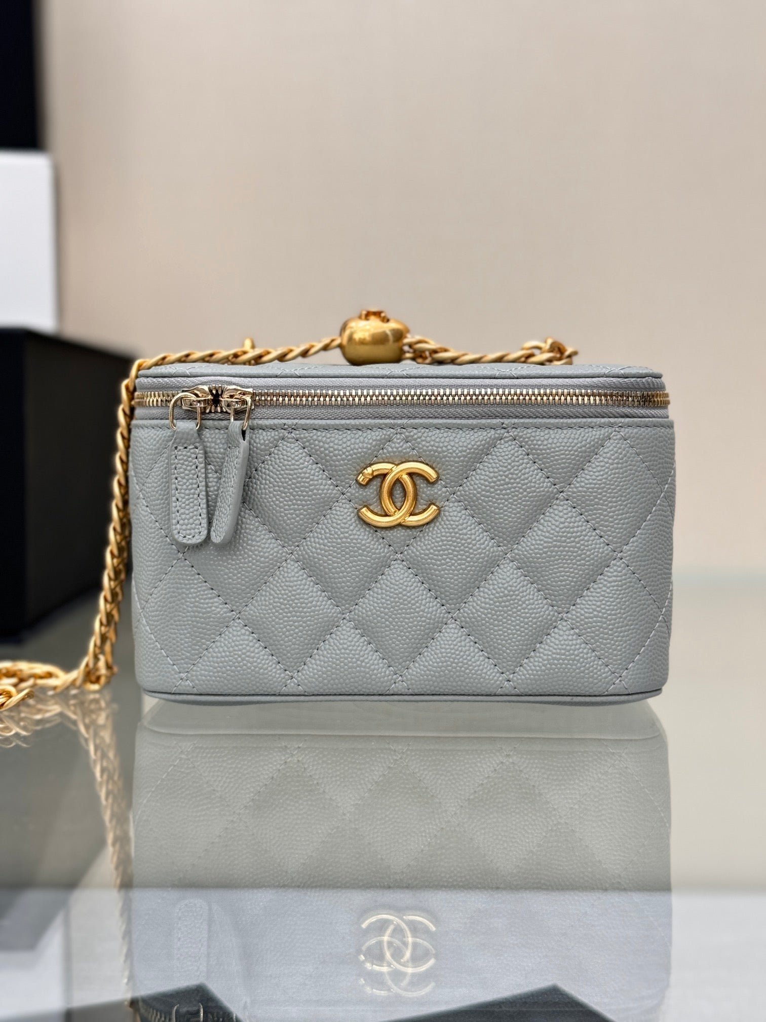 CHANEL 25S MINI VANITY BAG 16 CM IN GREY LAMBSKIN WITH GOLD HARDWARE - Image 6