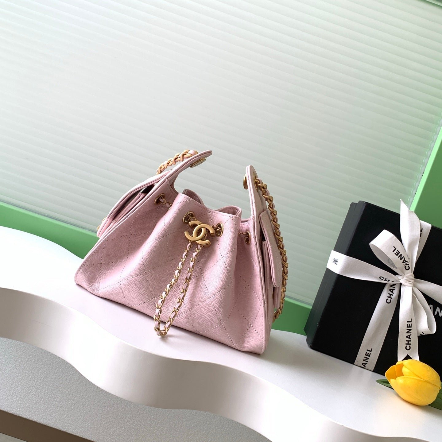 CHANEL 25S HOBO BAG 22 IN LIGHT PINK CAVIAR WITH GOLD HARDWARE - Image 10