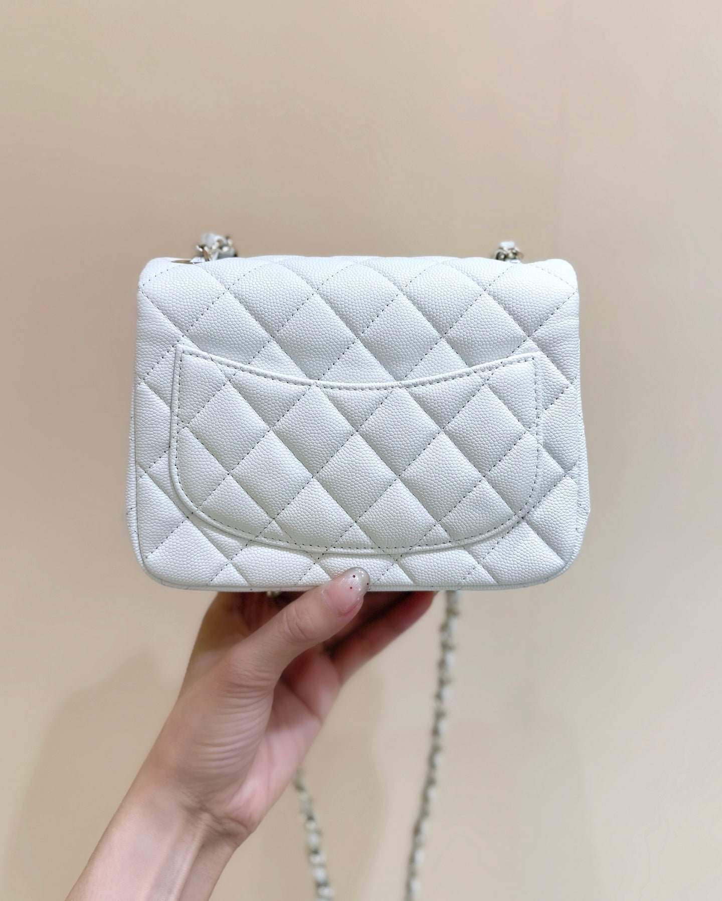 CHANEL 25S MINI SQUARE FLAP BAG 17 IN WHITE CALFSKIN CAVIAR GOLD HARDWARE - Image 2