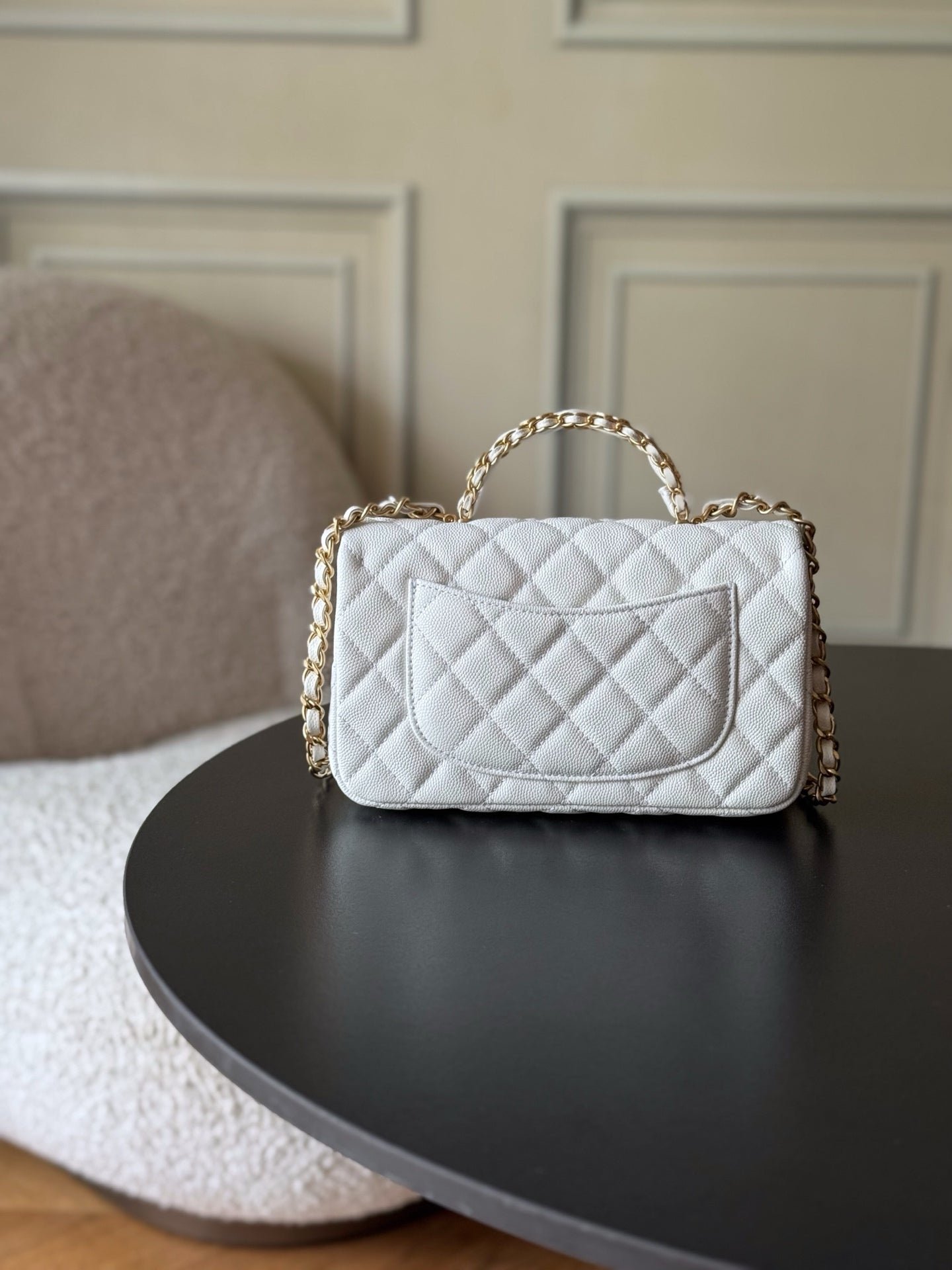 CHANEL 25S FLAP BAG 20 CM IN WHITE CAVIAR LEATHER WITH GOLD HARDWARE - Image 3