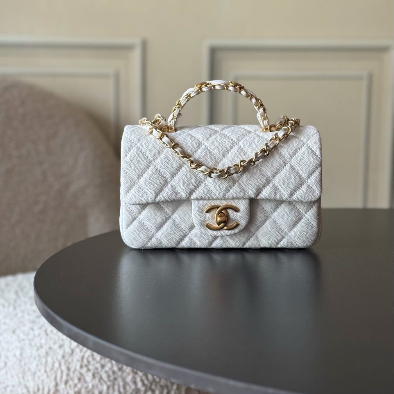CHANEL 25S FLAP BAG 20 CM IN WHITE CAVIAR LEATHER WITH GOLD HARDWARE - Image 10