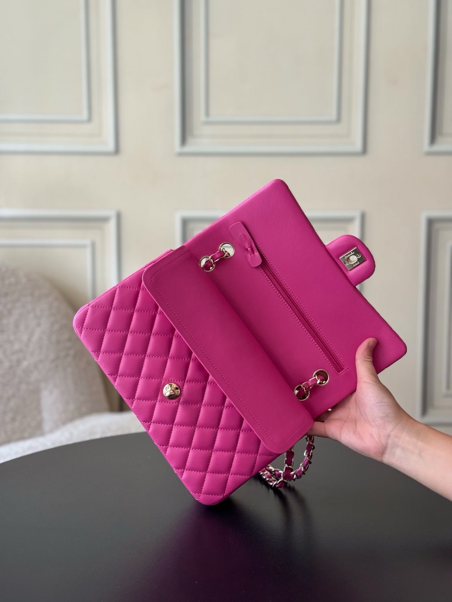 CHANEL 25S CLASSIC FLAP BAG 25 CM IN PINK LAMBSKIN WITH GOLD HARDWARE - Image 8