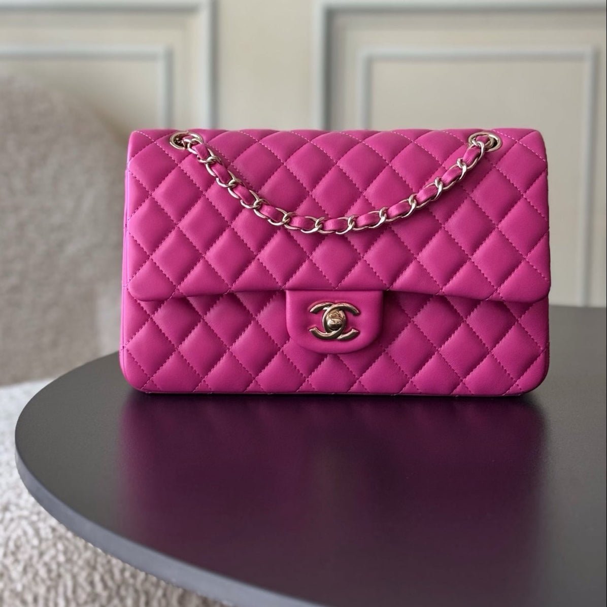 CHANEL 25S CLASSIC FLAP BAG 25 CM IN PINK LAMBSKIN WITH GOLD HARDWARE - Image 10