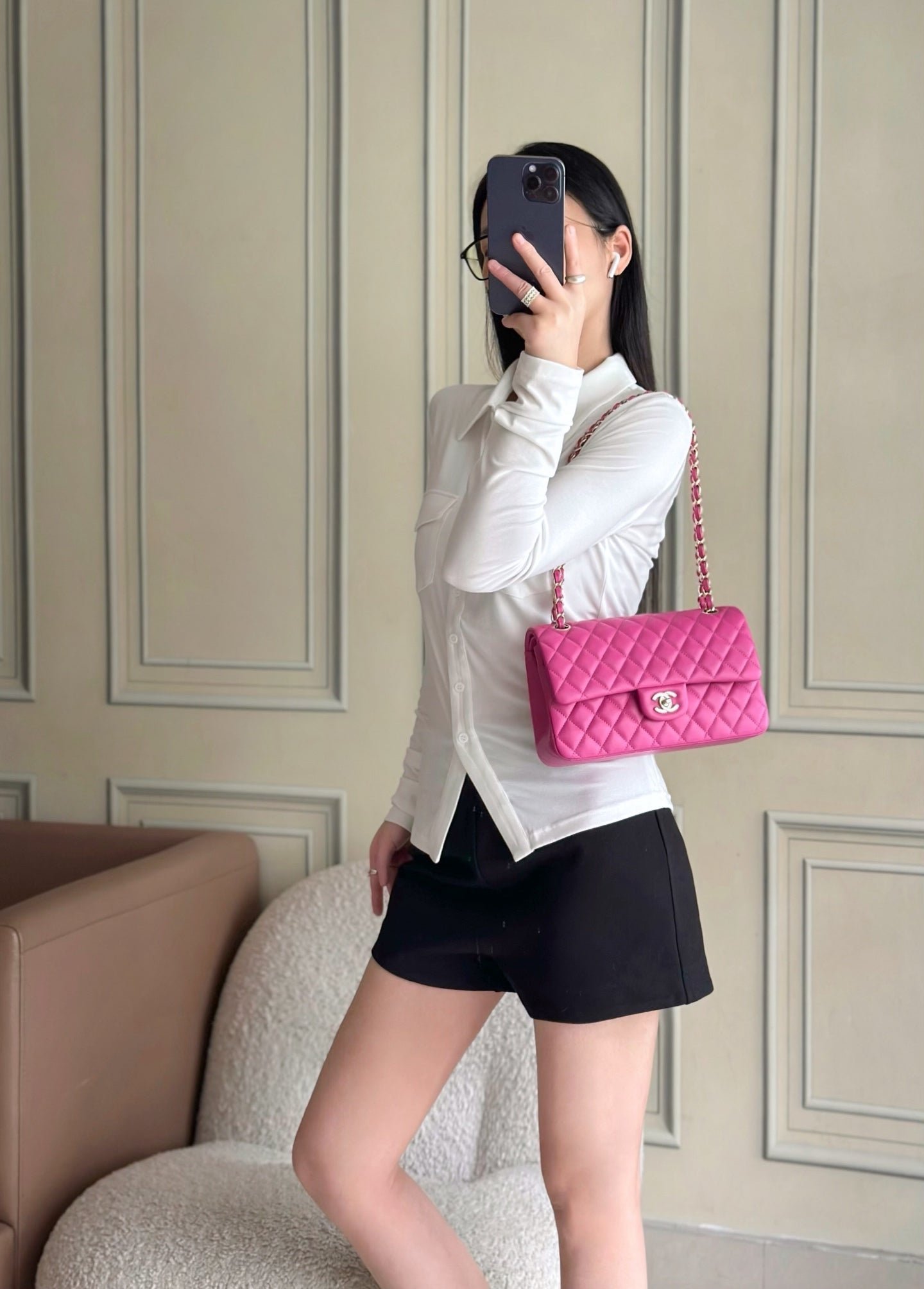 CHANEL 25S CLASSIC FLAP BAG 25 CM IN PINK LAMBSKIN WITH GOLD HARDWARE - Image 15
