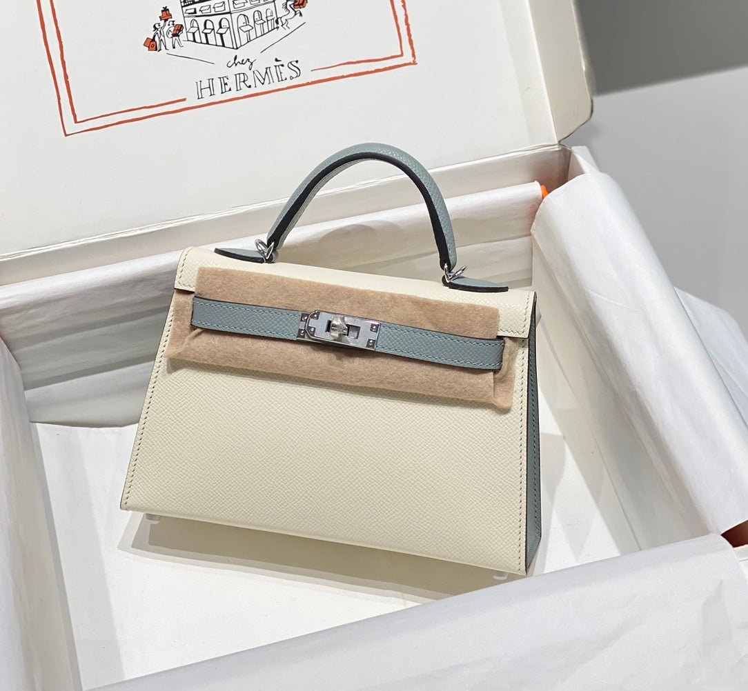 HM KELLY MINI 20 WHITE GLACIER GRAY EPSOM SILVER HARDWARE - Image 10