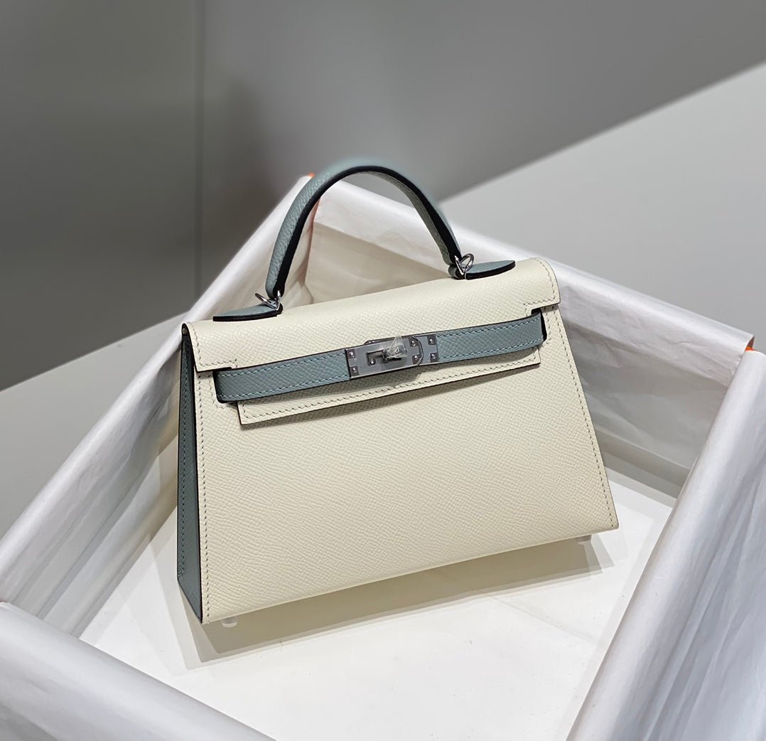 HM KELLY MINI 20 WHITE GLACIER GRAY EPSOM SILVER HARDWARE - Image 3