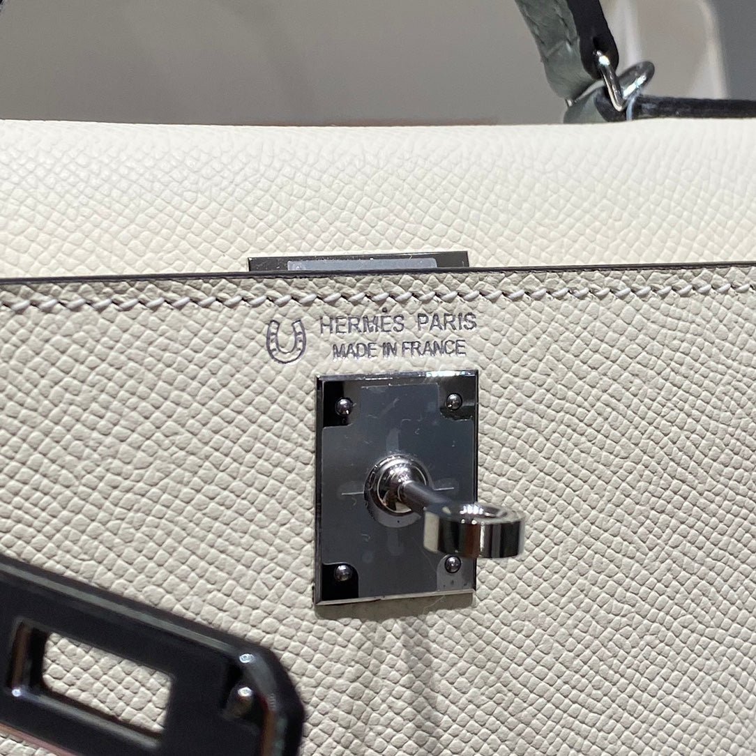 HM KELLY MINI 20 WHITE GLACIER GRAY EPSOM SILVER HARDWARE - Image 7
