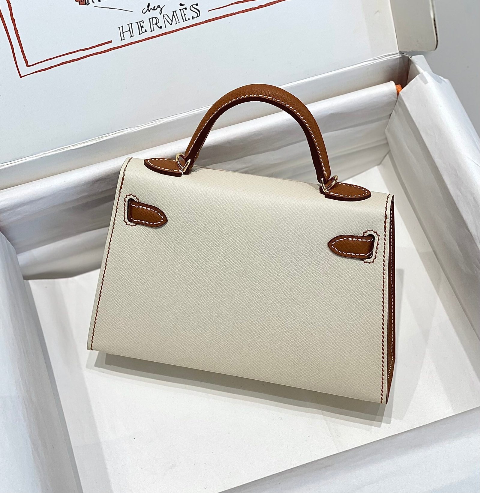 HM KELLY MINI 20 WHITE GOLDEN BROWN EPSOM GOLD HARDWARE - Image 11