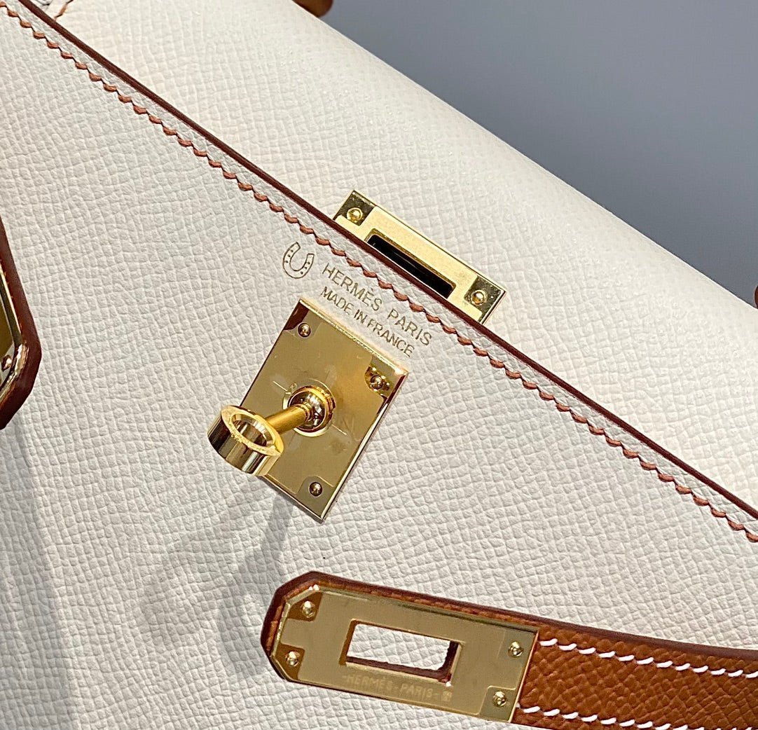 HM KELLY MINI 20 WHITE GOLDEN BROWN EPSOM GOLD HARDWARE - Image 14