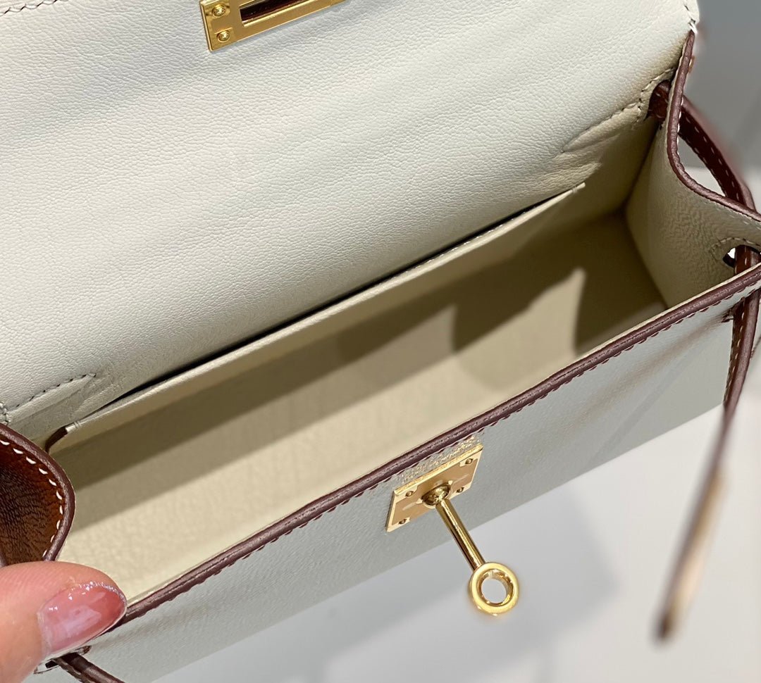 HM KELLY MINI 20 WHITE GOLDEN BROWN EPSOM GOLD HARDWARE - Image 17