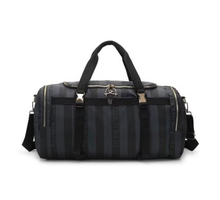 Victoria's Secret Black Logo Jacquard Stripe Weekender Duffle Bag.