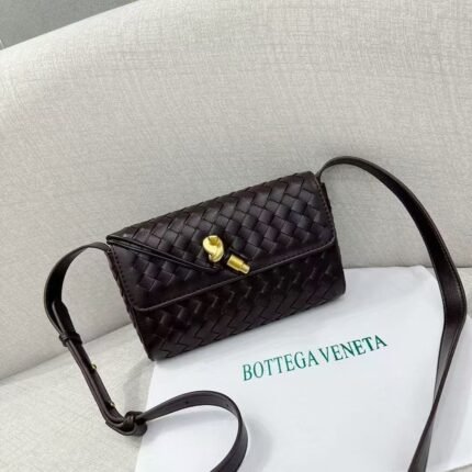 Bottega Veneta 9907 Crossbody Bag – Dark Brown, 22 cm