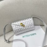 Bottega Veneta 9907 Crossbody Bag – Metallic Silver, 22 cm