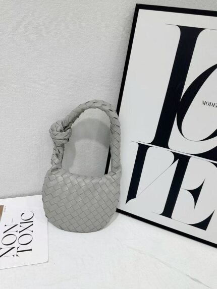 Bottega Veneta 9910-3 Hobo Bag – Light Grey, 19 cm