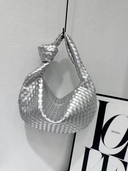 Bottega Veneta 9910 Hobo Bag – Metallic Silver, 45 cm