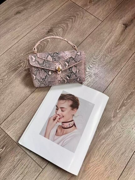 Bvlgari 5061 Top Handle Bag – Pink Snakeskin Print, 19 cm