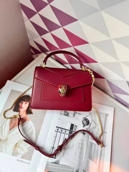 Bvlgari 5083 Top Handle Bag – Burgundy, 20 cm