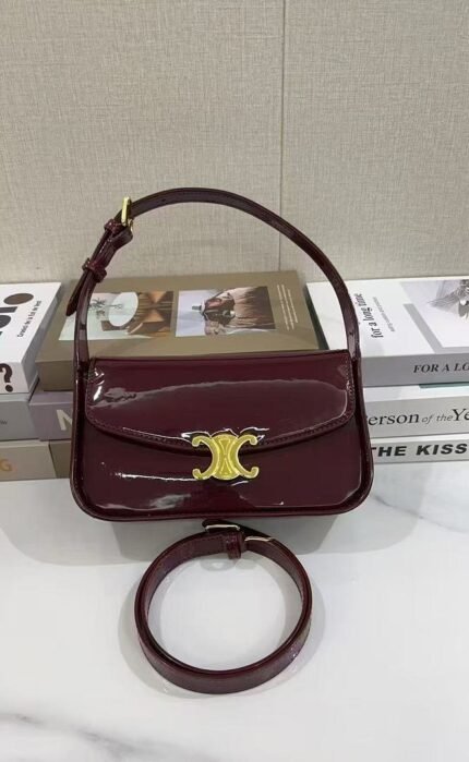 Celine 2433 Shoulder Bag – Burgundy, 23 cm