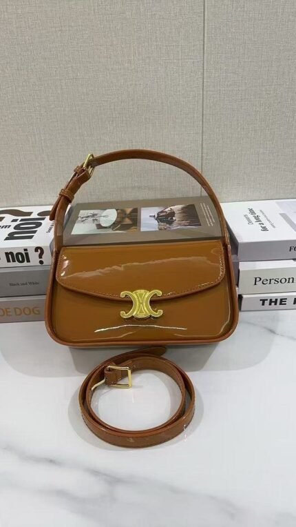 Celine 2433 Top Handle Bag – Cognac Brown, 23 cm