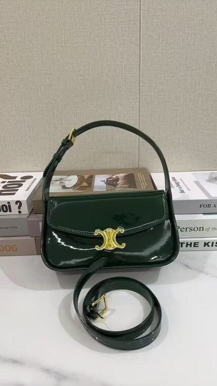 Celine 2433 Top Handle Bag – Dark Green, 23 cm