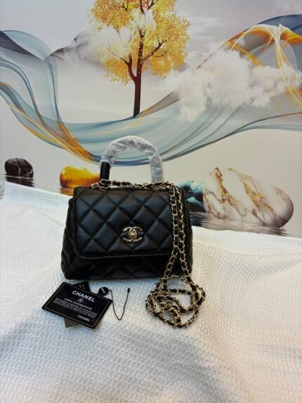 Chanel 33828 Top Handle Bag – Black, 20 cm