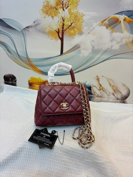 Chanel 33828 Top Handle Bag – Burgundy, 20 cm