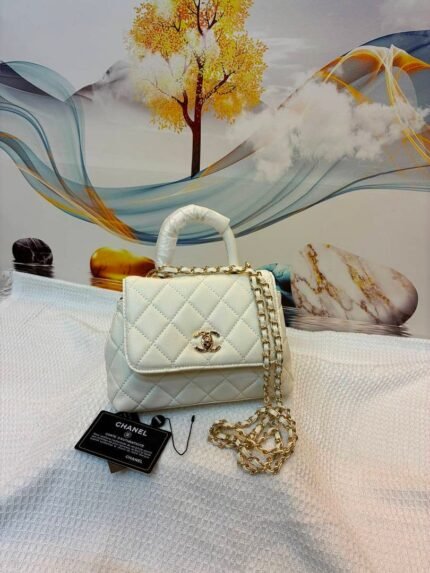 Chanel 33828 Top Handle Bag – White, 20 cm
