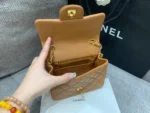 MINI SQUARE FLAP BAG 17CM BROWN LAMBSKIN GOLD HARDWARE
